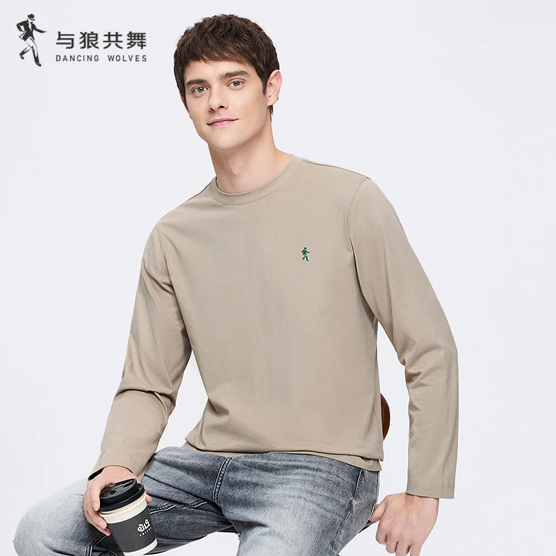 【琥珀流光】与狼共舞25秋冬纯棉长袖T恤时尚潮流运动圆领T全棉男士