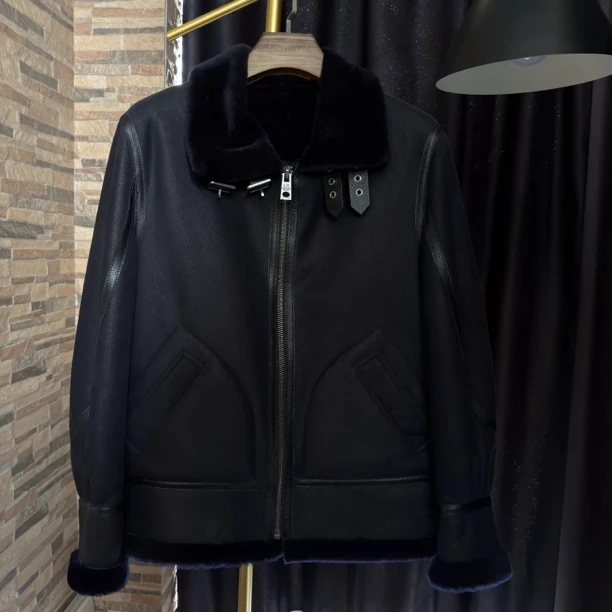 西班牙美利奴皮毛一体B1飞行夹克