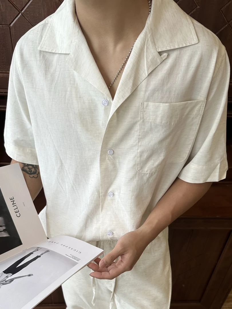 【EME】25ss【丝光莱赛尔】老钱风棉麻短袖衬衫夏季设计款衬衣休闲