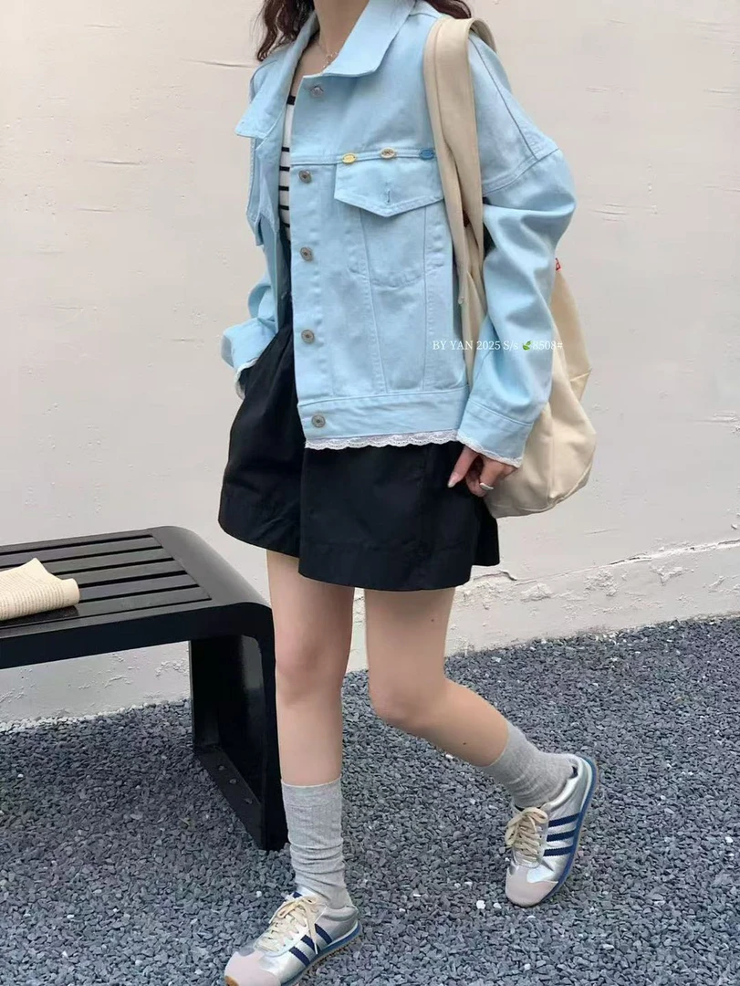 8508 短款长袖春季衬衫袖杏色女短外套