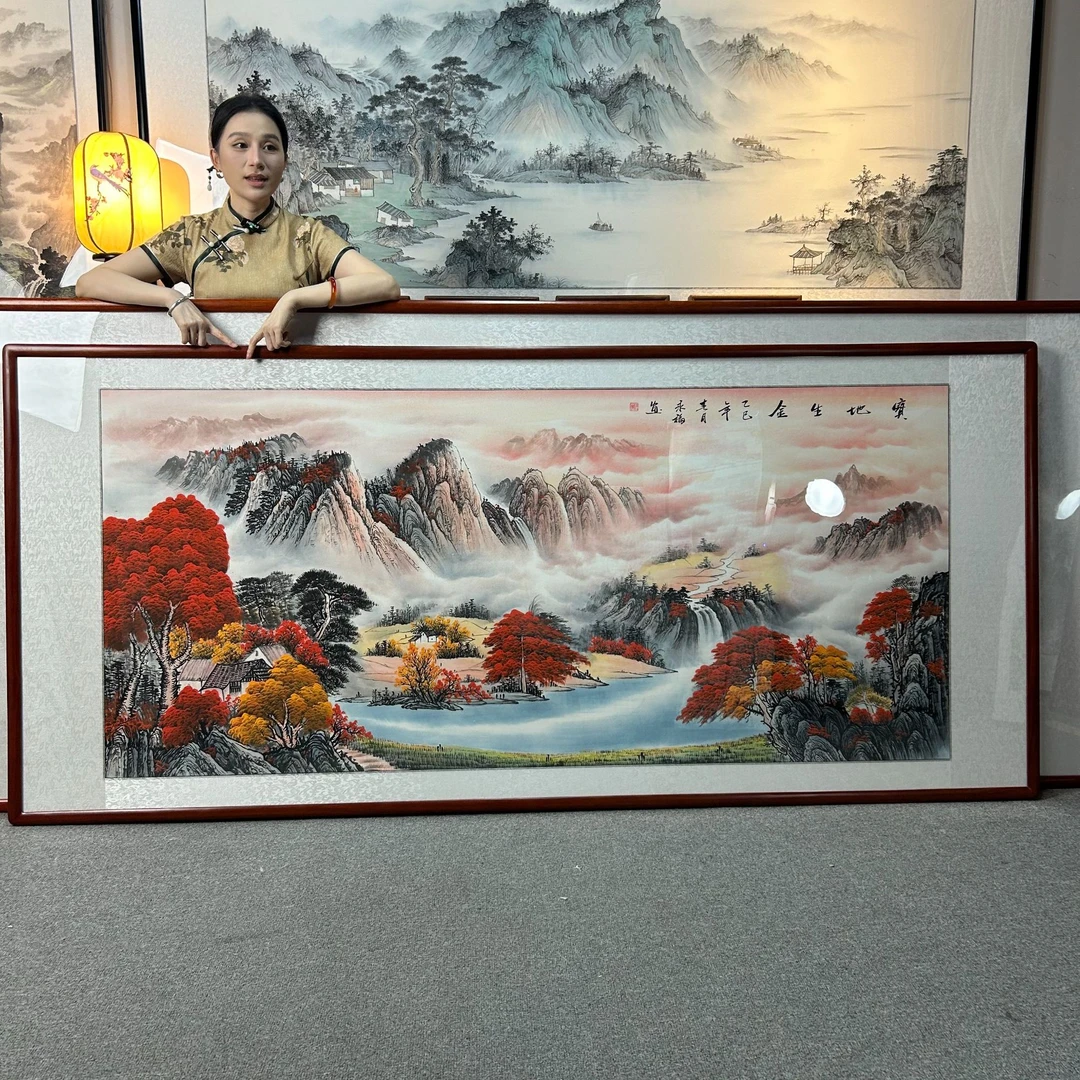 纯手绘-宝地生金（238*108）新中式国画挂画沙发客厅背景墙装饰画