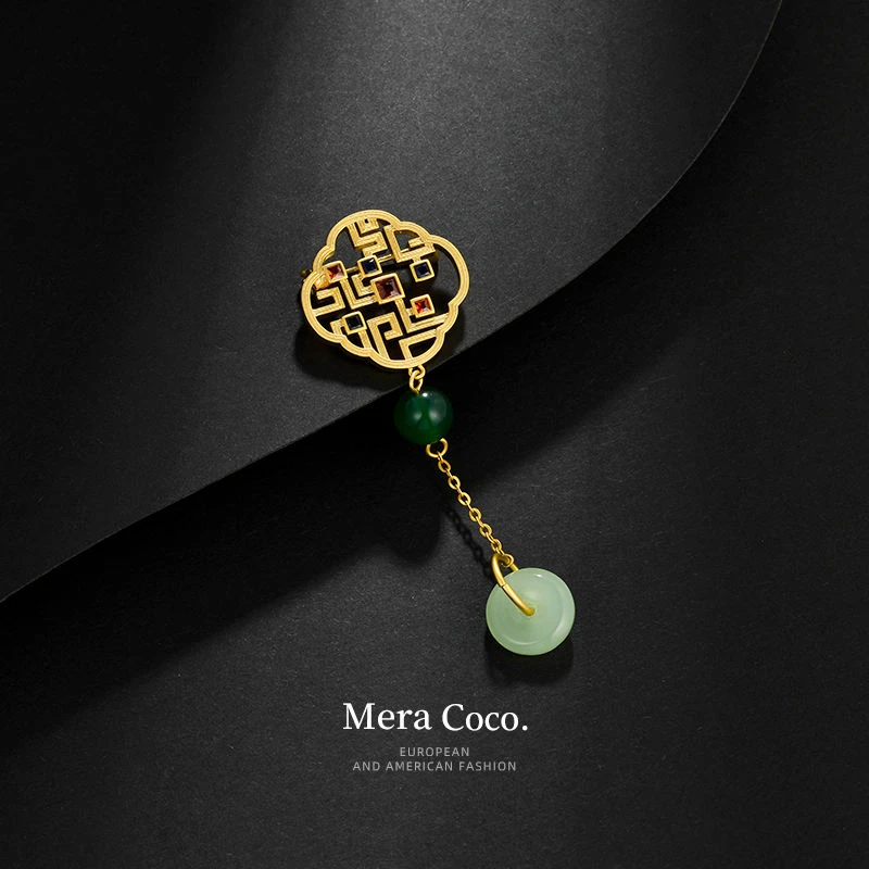 铜合金胸针 新中式古典窗花高端胸针女流苏汉服旗袍压襟精致挂件