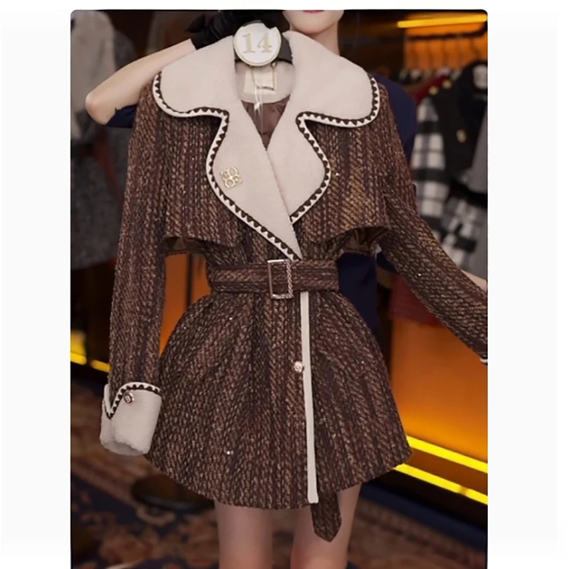 849冬季拼接重工外套女2024新款冬季轻奢今年流行爆款加厚外套