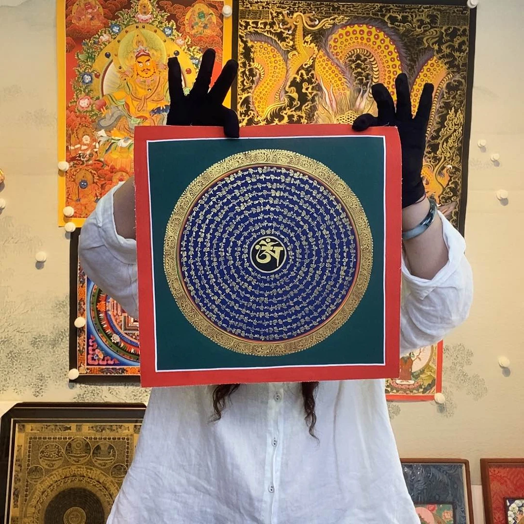卷轴画纯手绘六字真言唐卡30厘米左右