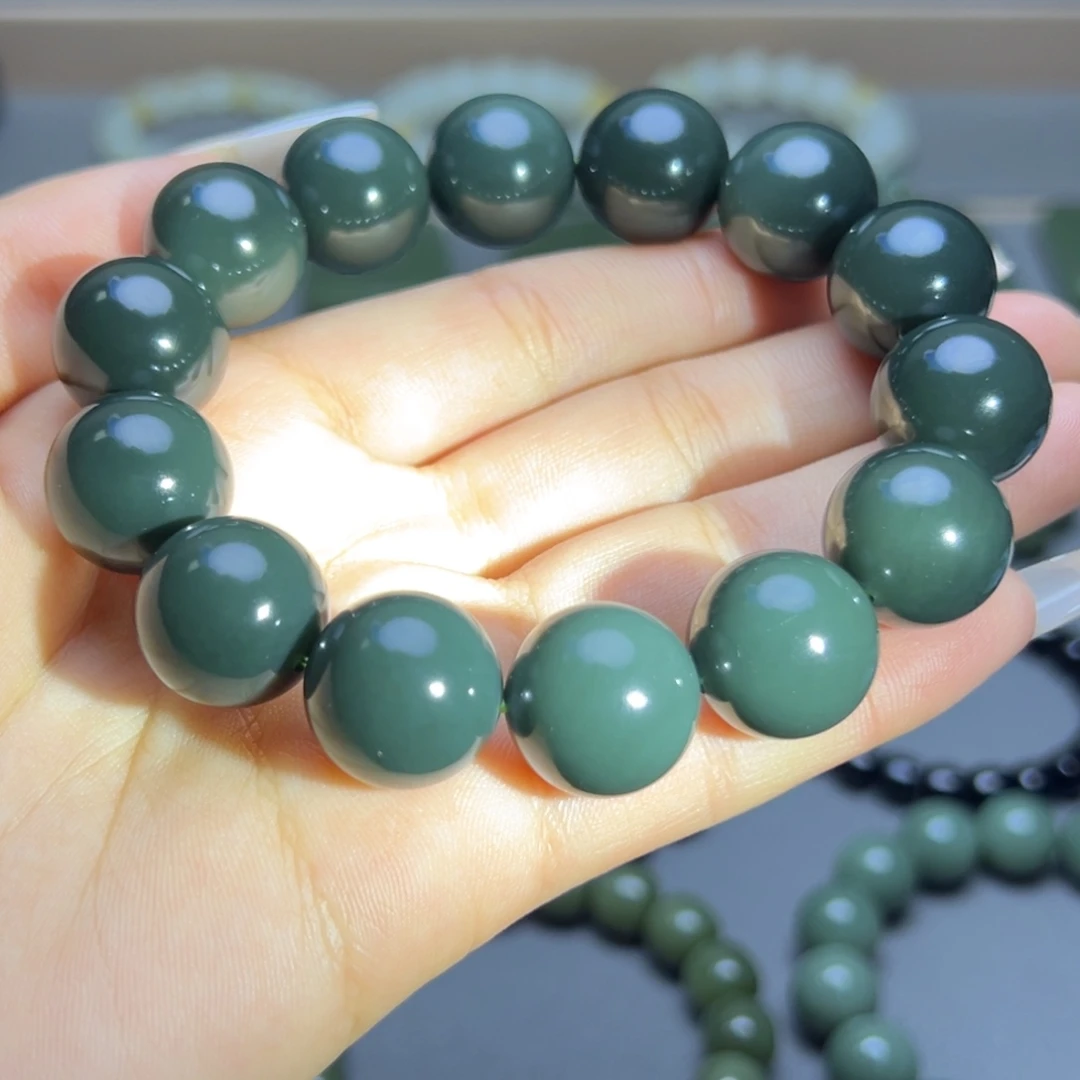 和田玉未镶嵌手链青海格尔木正蓝色16