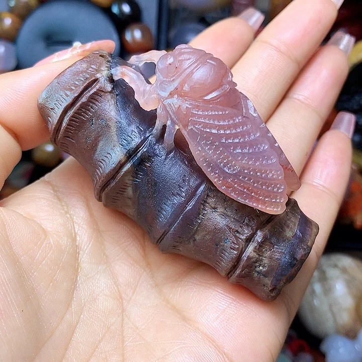 硅化玉未镶嵌吊坠(不含链)玉蝉手把件