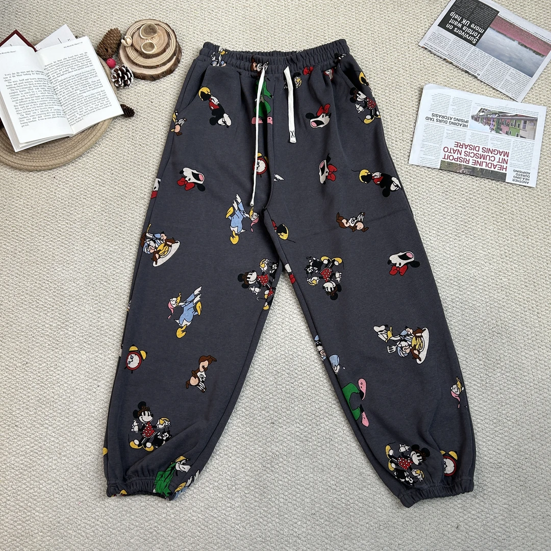 2025春季新款纯色卡通印花休闲裤束脚裤9833