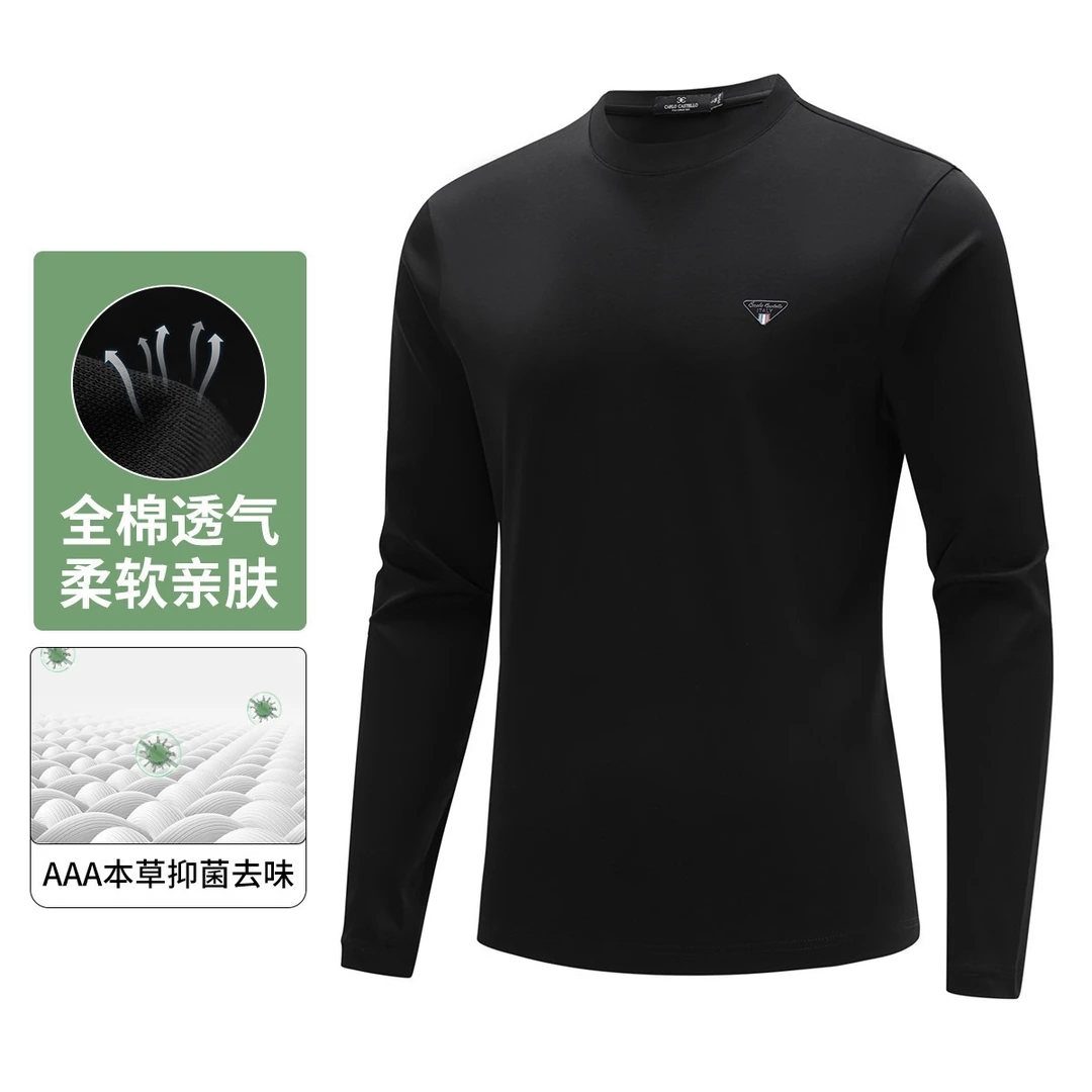斯卡图25年新款简约纯棉打底衫长袖圆领印花T恤男士亲肤舒适内搭