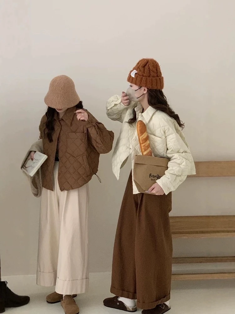 商城同款轻薄羽绒服女冬季新款2025年薄款冬装上衣衬衫领菱格外套