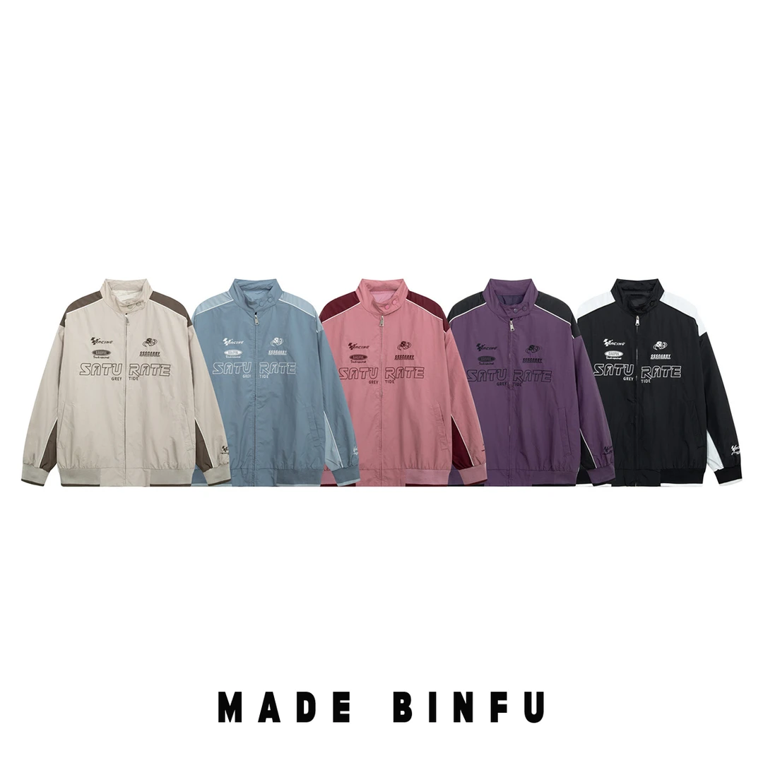 秋装新款男女同款刺绣小立领机车风夹克外套W1290