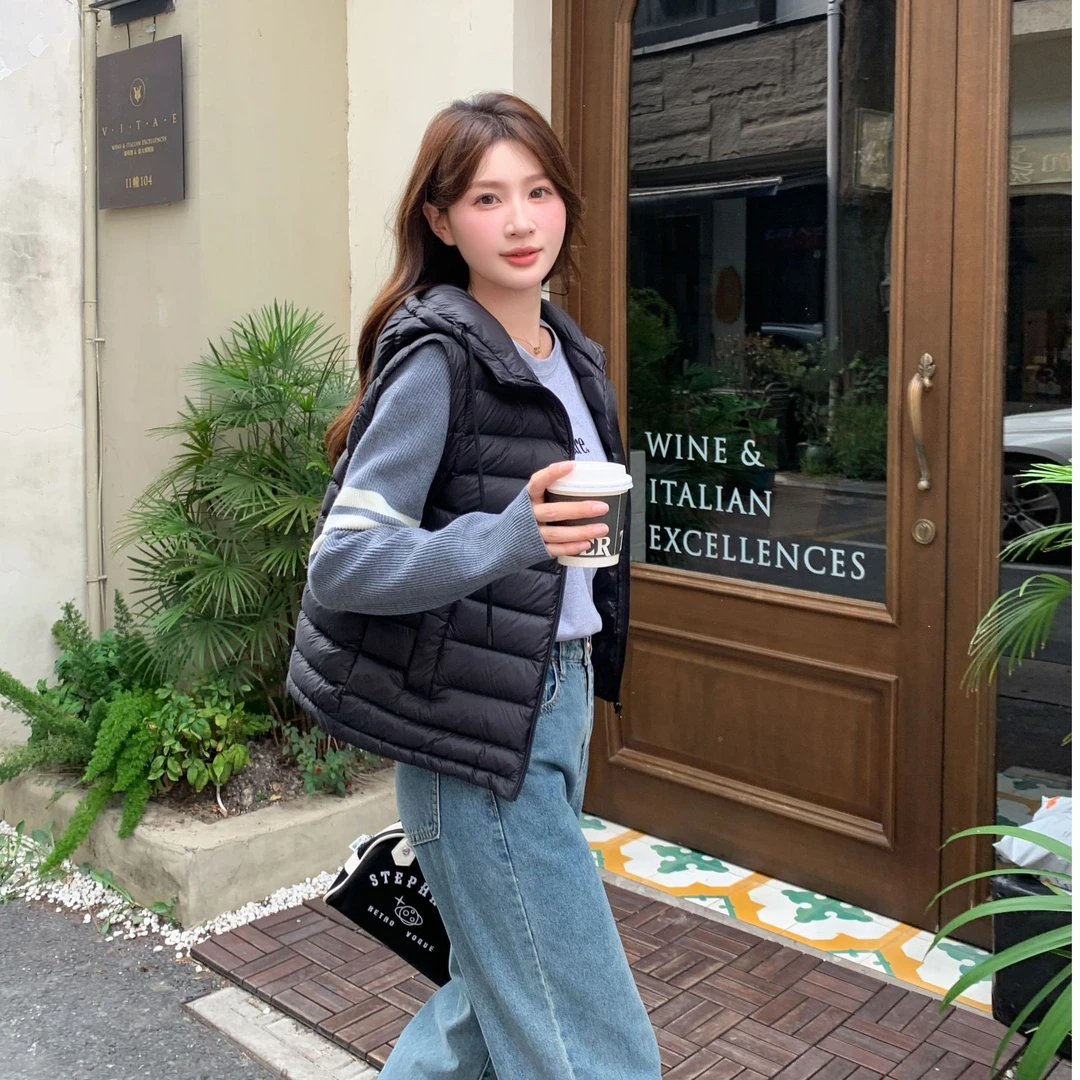 【老王严选】羽绒服女款轻薄拼接针织连帽时尚休闲修身显瘦情侣百搭