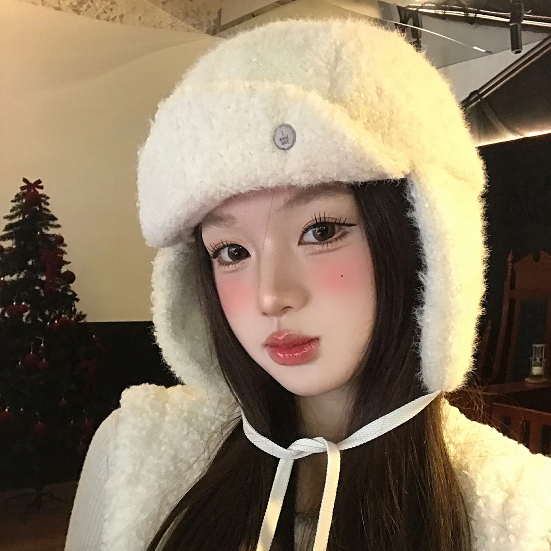 加绒加厚泰迪绒雷锋帽女秋冬季保暖防寒大头围飞行帽东北防风帽子