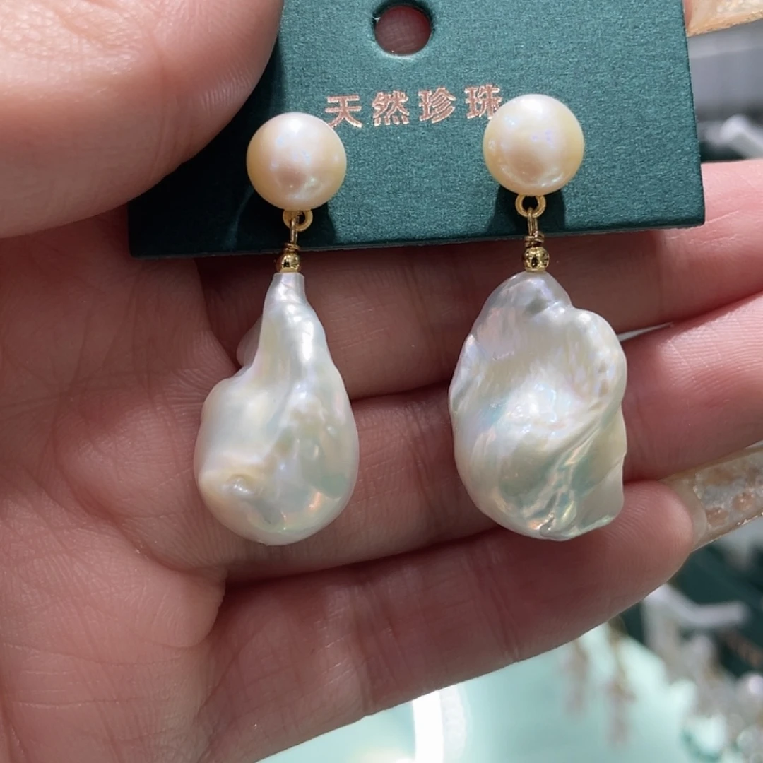 银S925镶嵌耳饰淡水珍珠