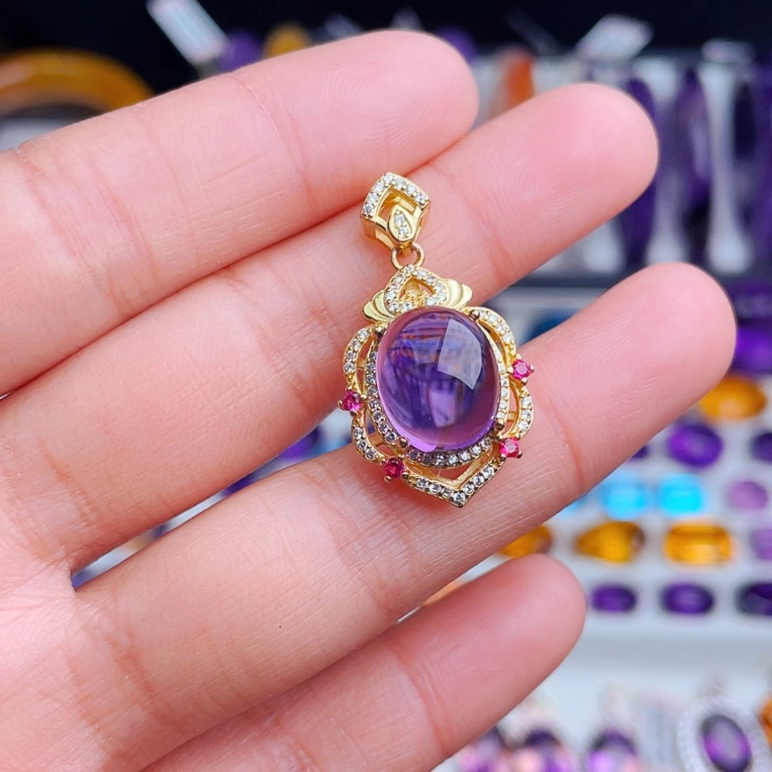 颈饰银S925镶嵌紫晶天然保真