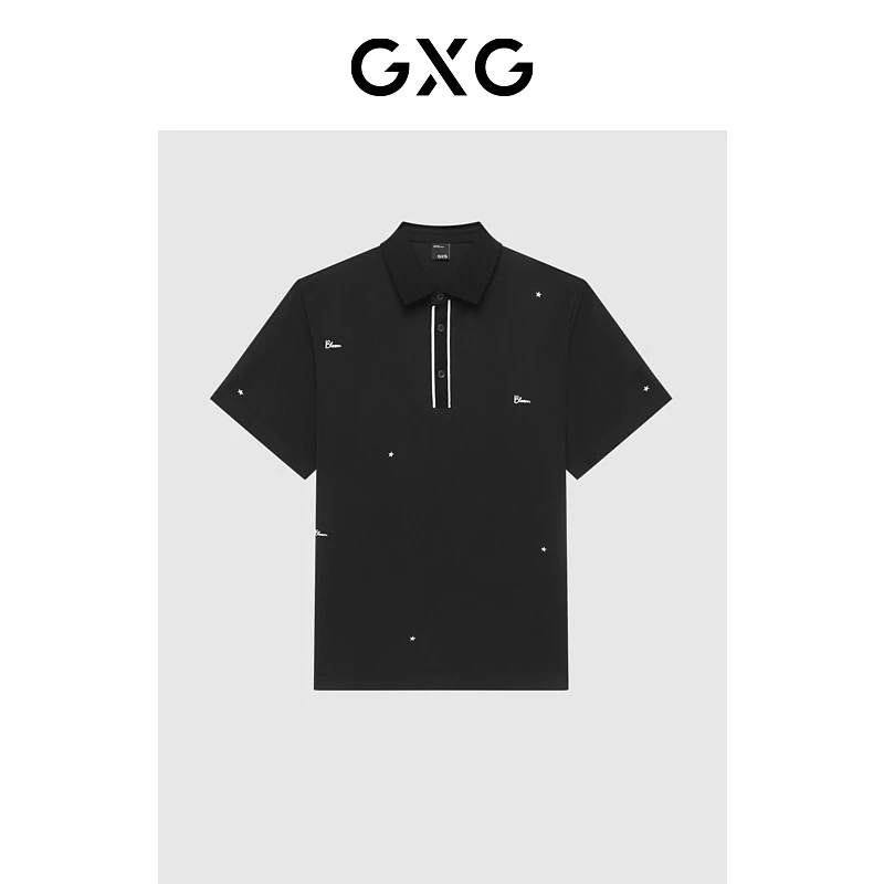 GXG男装 黑色撞色短袖POLO衫时尚休闲透气简约 夏季#GE1240879C