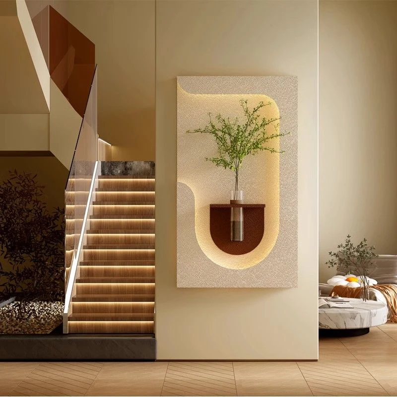Q砂岩玄关装饰画无边框走廊尽头画led氛围奶油风水培绿植70120