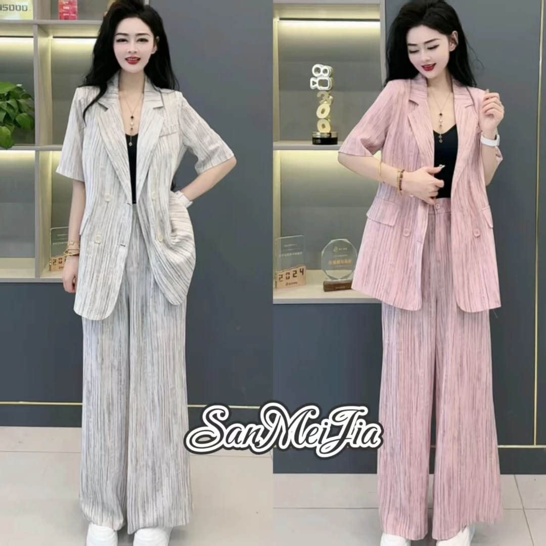 时尚西服套装女2025春夏装新款短袖西装高级感休闲薄款两件套2241