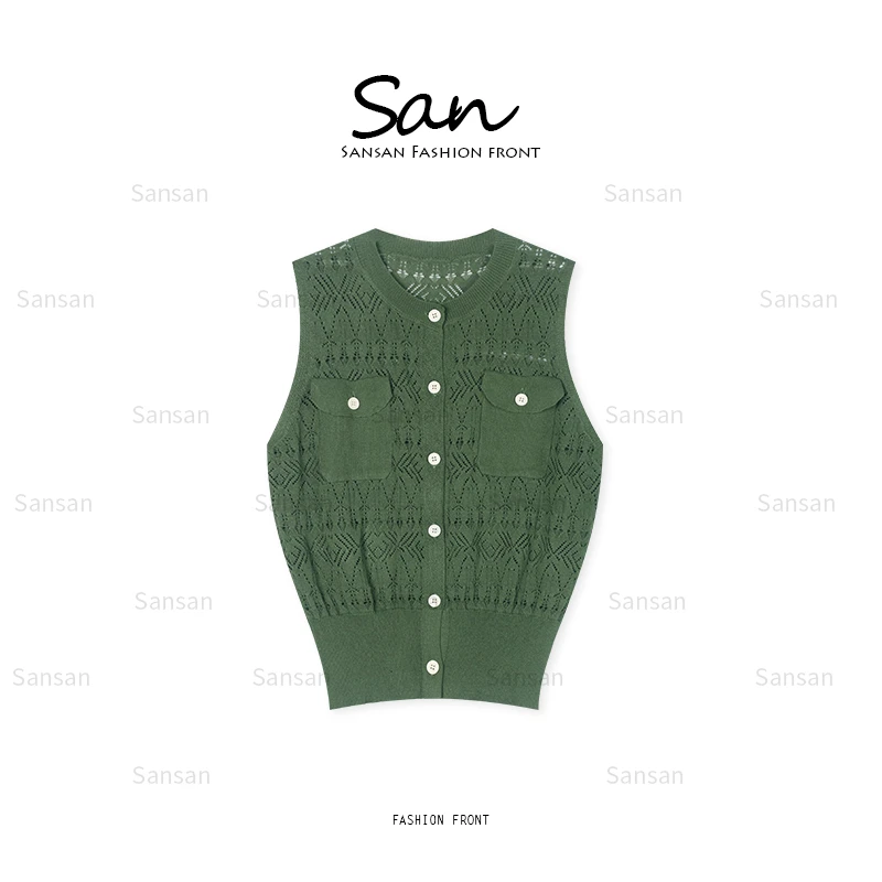 【SANSAN】轻奢气质镂空复古无袖百搭提花设计款上衣DY-20097