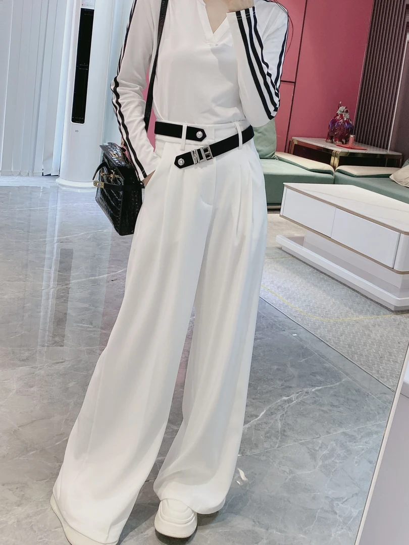 【遮胯裤】字母腰带前拉链直筒阔腿裤（YD字）88822