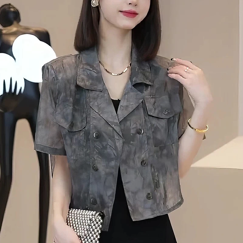 164夏季防晒衬衫女短袖新中式国风上衣服衬衫三色