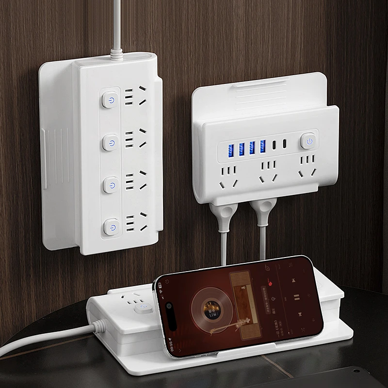 公正午纯铜插座带快充USB排插可爬墙多功能手机支架插排接线插板