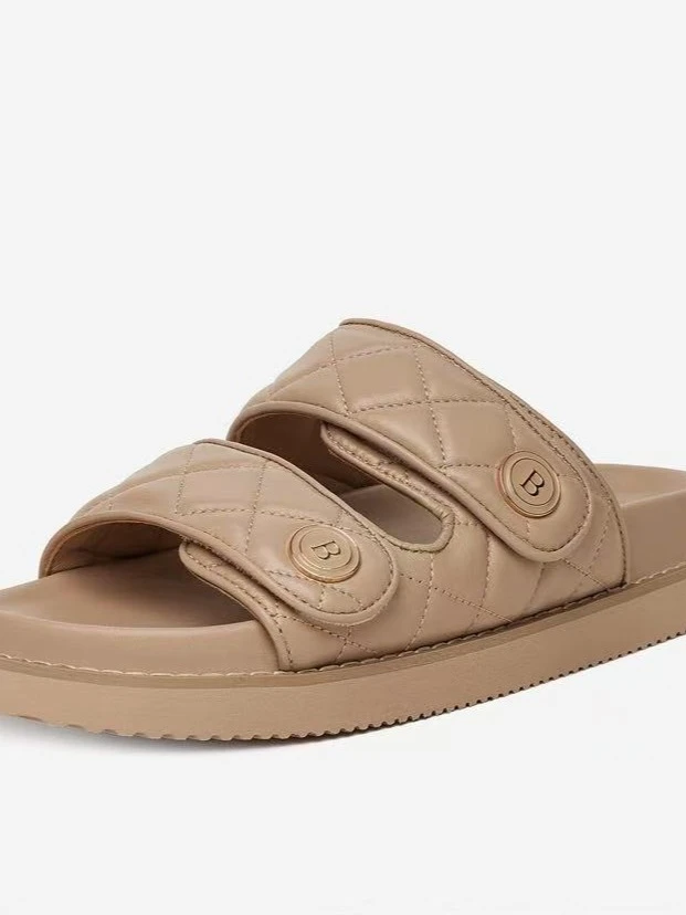 防滑凉拖鞋搭扣平底真皮一字拖厚底外穿软底休闲鞋