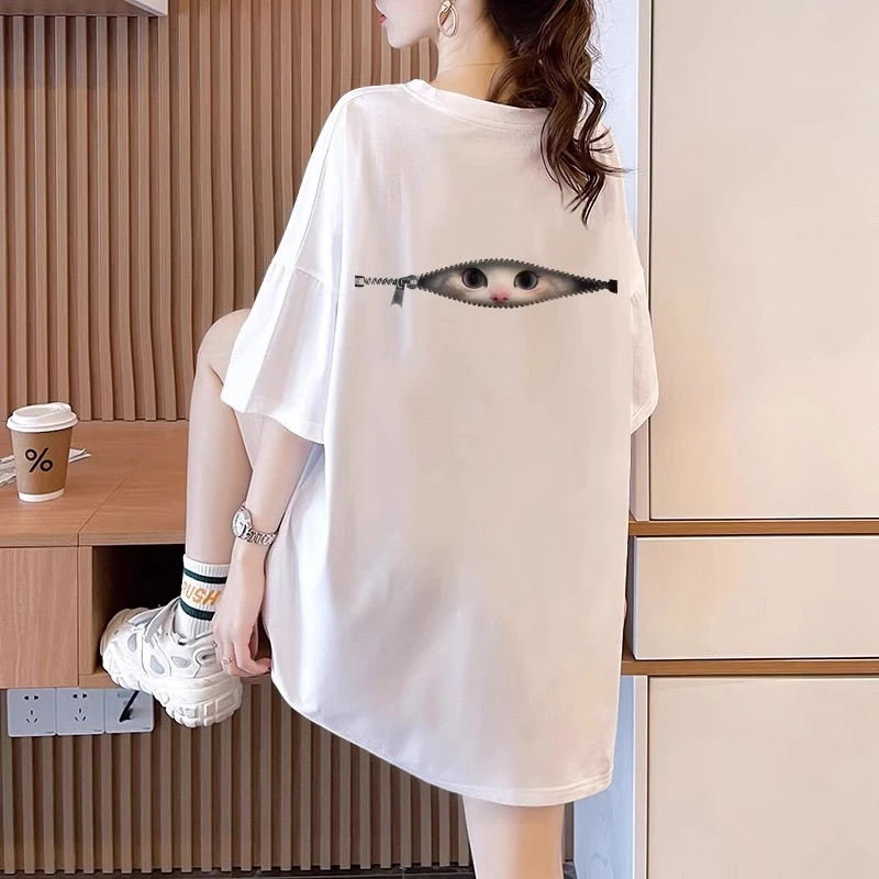 胖mm300斤大码白色重磅短袖T恤女夏季新款美式复古印花宽松上衣