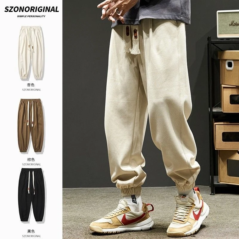 美式潮流束脚工装裤男春秋季新款宽松大码休闲百搭纯色痞帅长裤子