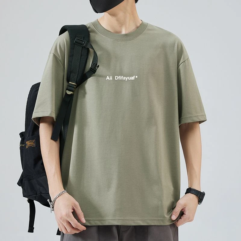 潮牌新款美式短袖夏季圆领帅气休闲五分袖男生夏装宽松大码上衣潮