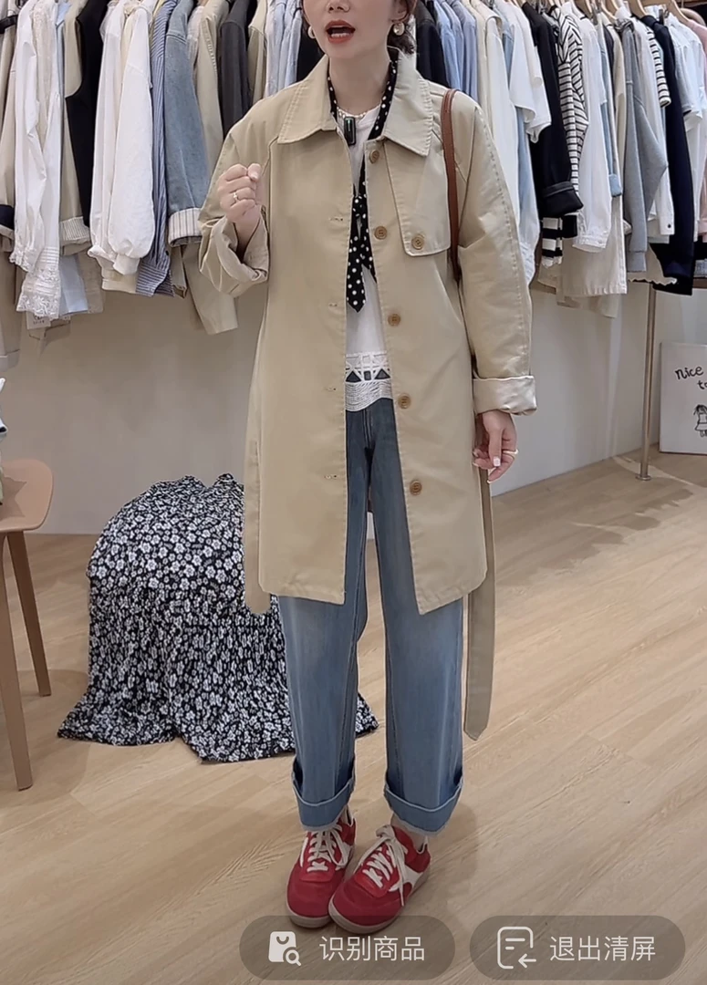 UM001韩系翻领腰带风衣显瘦百搭风衣