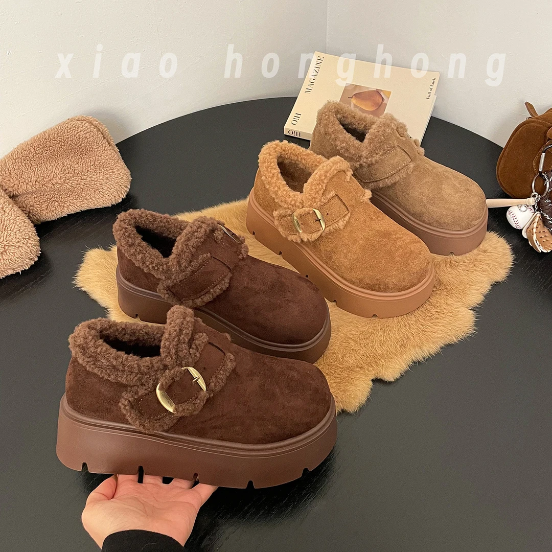 【小红红】2025冬季新款加绒博肯鞋女复古厚底5cm增高显腿长休闲鞋