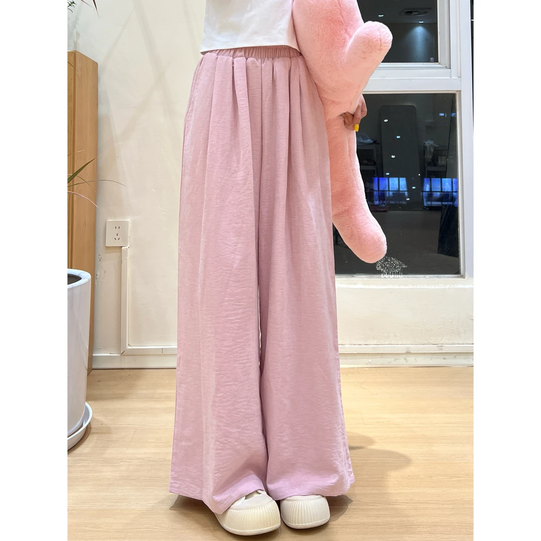 低饱和颜色长裤奶油慕斯夏季百搭垂感奶芙裤直筒阔腿拖地长裤