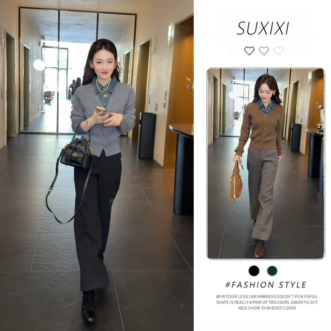 秋季搭配一整套时尚今年流行套装针织假两件上衣百搭休闲裤两件套