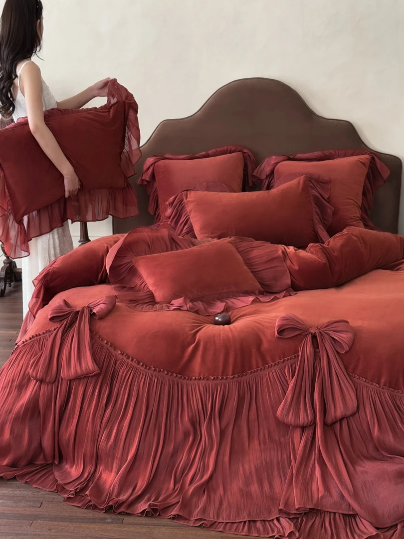 高级轻奢法式重工床品冬季加绒加厚保暖牛奶绒宝宝绒四件套床盖款