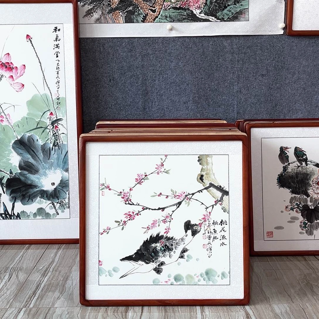 国画书画作品带框63×63厘米