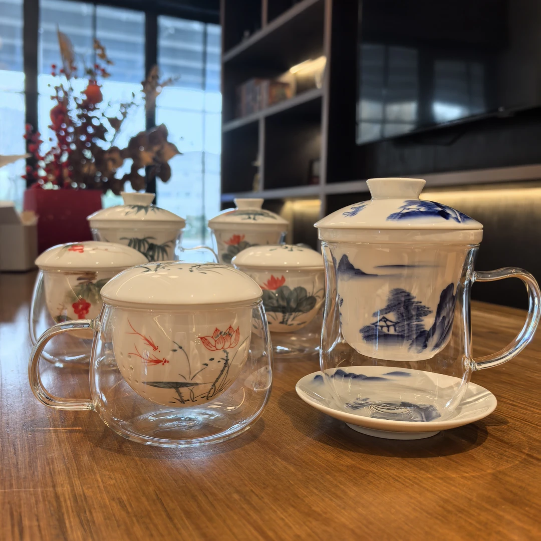 茶水分离泡茶杯办公室过滤茶泡茶杯家用水杯手绘釉下彩茶泡茶壶