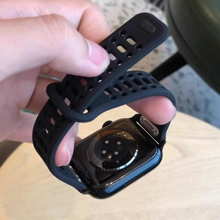 卡容按压式扣适用苹果iwatch表带ultra新款液态S10透气S987洞洞款