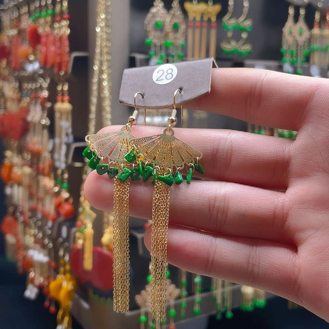 翡翠耳饰合金碟*花翡翠