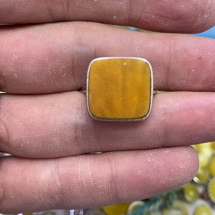 蜜蜡裸石银S925镶嵌戒指