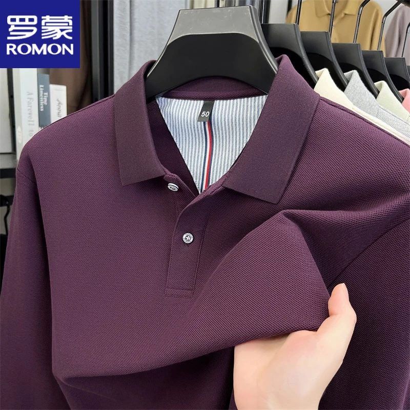 罗蒙秋季新款纯棉男士长袖polo衫商务休闲翻领时尚t恤百搭上衣