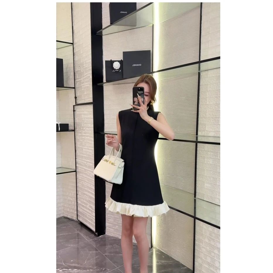 KIKI严选：5109-浠原家欧货南油夏季圆领钉钻轻奢赫本风连衣裙