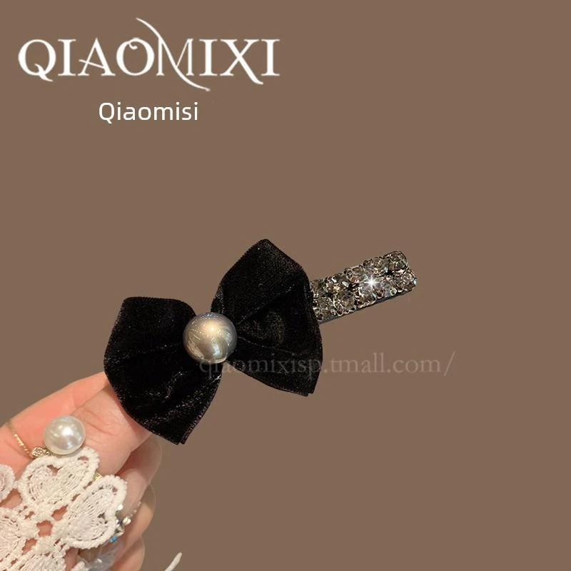 轻奢法式珍珠蝴蝶结发夹高端镶钻侧边刘海夹秋冬高级感碎发夹头饰
