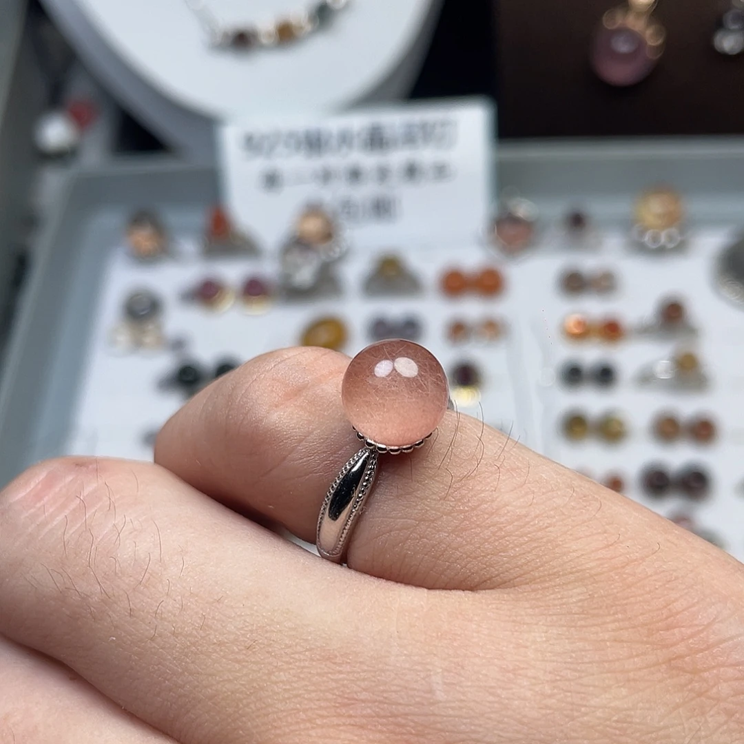 A***e水晶戒指银S925镶嵌兔毛9.2mm