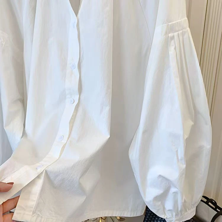 长袖V领白色女士衬衫女2025秋装新款通勤收腰气质显瘦衬衫上衣女
