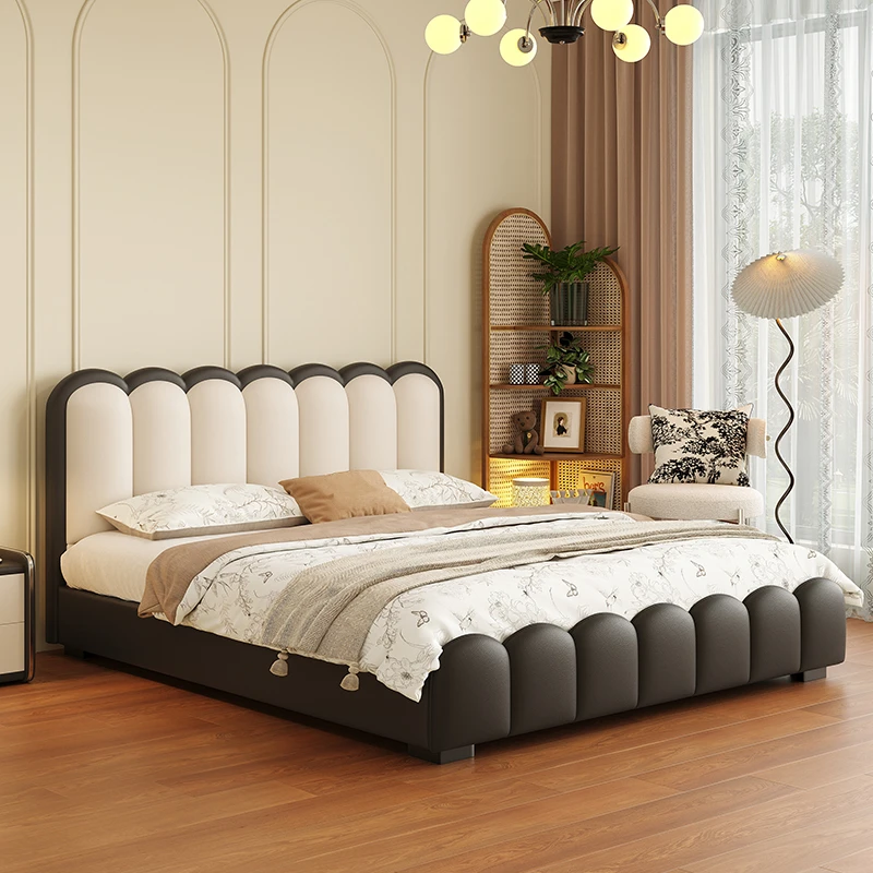 主卧新款ins风皮艺床卧室奶油风简约法式落地双人床女生床