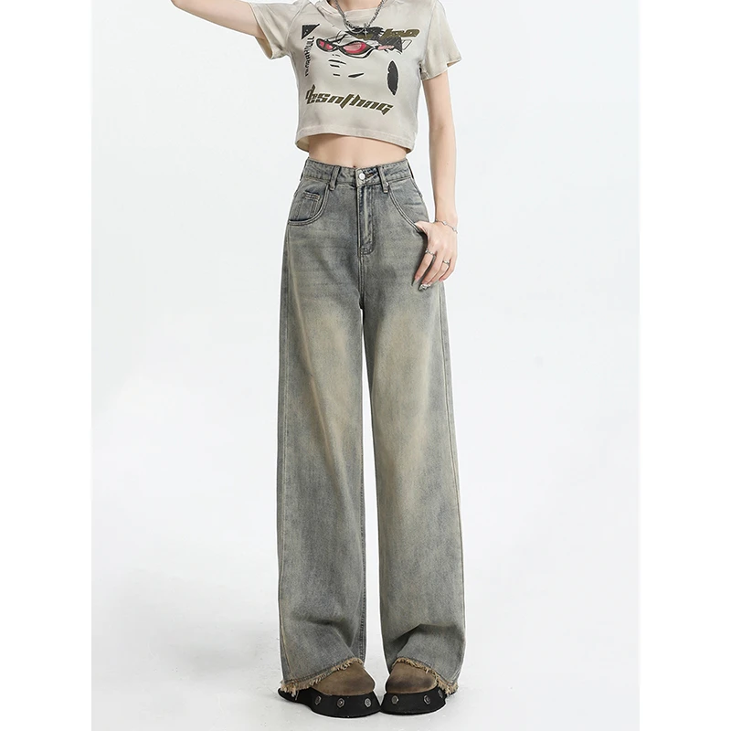 大码胖mm复古阔腿牛仔裤女2025新款春秋高腰宽松显瘦百搭拖地裤潮