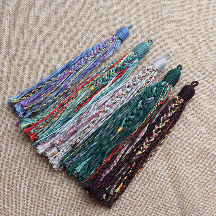 藏式流苏手搓棉线流苏挂件菩提子手工编绳DIY混色流苏吊穗民族风