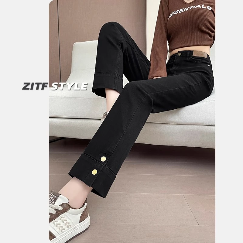 牛仔烟管裤女2025年秋季新款小个子法棍裤蓝小个子黑色直筒牛仔裤