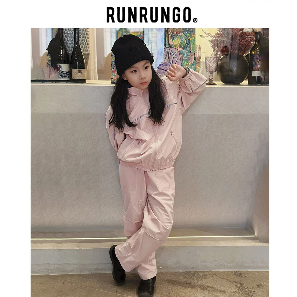 Runrungo【远辰】2025春复古开衫夹克套装儿童梭织防风防水运动套装