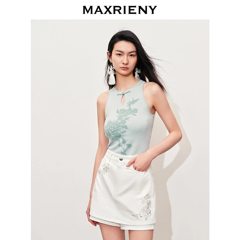 【高高甄选】MAXRIENY新中式国风盘扣清新薄荷绿2025夏季针织背心